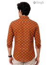 Mens Sanganeri Floral Shirt in Orange Cotton, Back View showing Detailed Pattern