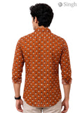 Mens Sanganeri Floral Shirt in Orange Cotton, Back View showing Detailed Pattern