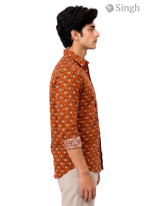 Sanganeri Floral Shirt in Orange Cotton from Singh Mens Sanganeri Floral-15-107-1, side view