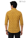 Shirt in yellow cotton fabric with floral pattern at the back - Singh Mens Sanganeri Floral-15-107-1