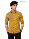 Shirt in yellow floral cotton fabric, front view; featuring Singh Mens Sanganeri Floral-15-107-1