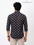 Mens Sanganeri Floral Shirt-15-106-3 in black cotton with back view showcasing floral design