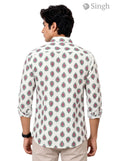 Floral shirt in white cotton from Modern Marwar, back view featuring Singh Mens Sanganeri Floral Shirt-15-106-3