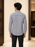 SINGH navy and white striped men's shirt back view