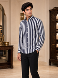 SINGH navy and white striped shirt FG06620-7 45 degree fit view