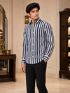 SINGH navy and white striped shirt FG06620-7 45 degree fit view