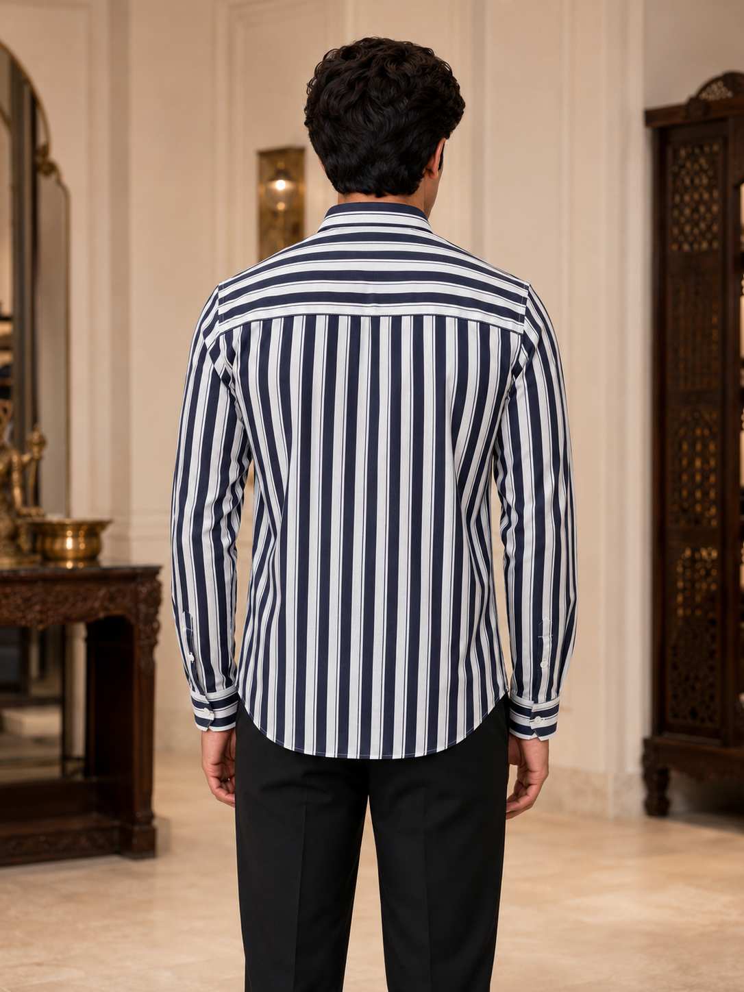 SINGH navy and white striped full sleeve shirt FG06620-7 back view