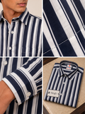SINGH navy striped shirt FG06620-7 collar fabric cuff and folded details