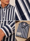 SINGH navy striped shirt FG06620-7 collar fabric cuff and folded details