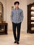 SINGH navy and white striped men's shirt FG06620-7 full front lifestyle view
