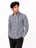SINGH navy and white striped full sleeve men's shirt FG06620-7 front view