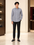 SINGH navy and white striped men's shirt full front lifestyle view