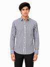 SINGH navy and white striped men's shirt front view on model