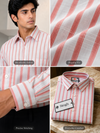 SINGH pink and white striped shirt collar fabric cuff and folded details