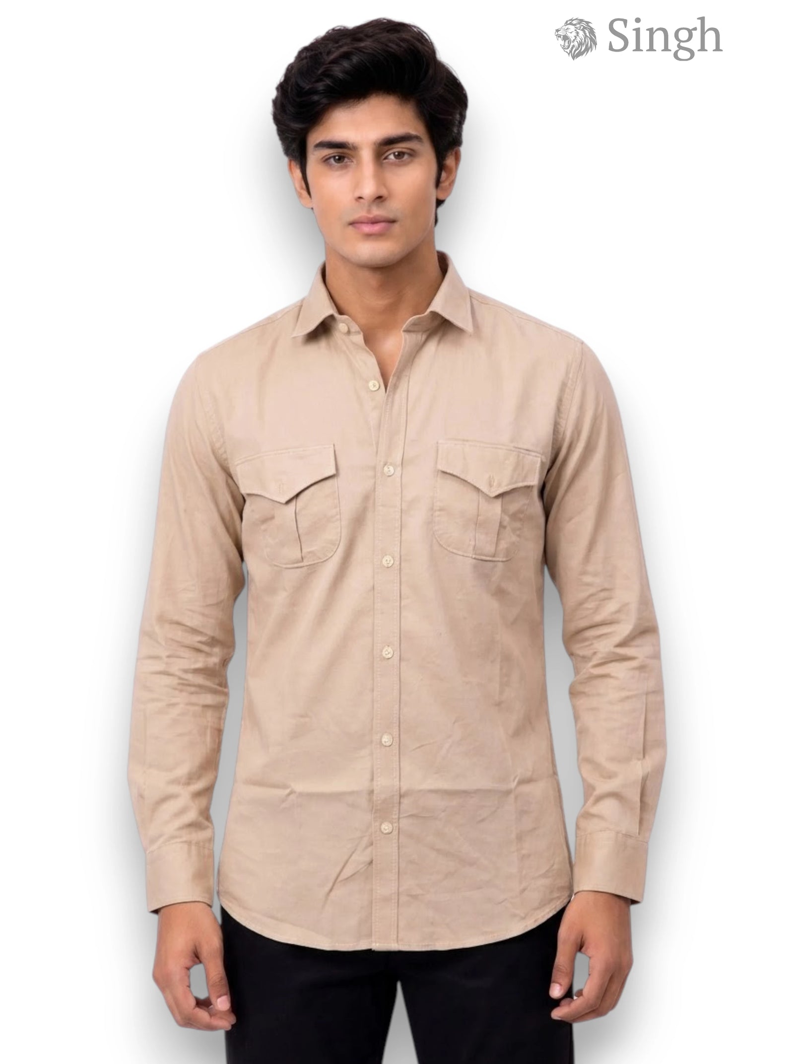 M Hunting Shirt in Tan Color with Cotton Fabric - SINGH PREMIUM CODRAGE SHIRTS-13872-11