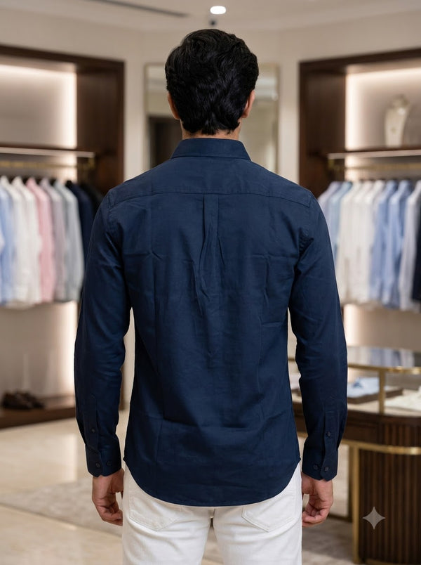 M Navy SINGH PREMIUM CODRAGE SHIRTS-13872-11 in Cotton, Back View for Stylish Casual Wear