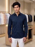 M Navy Cotton Hunting Shirt Front View SINGH PREMIUM CODRAGE SHIRTS-13872-11