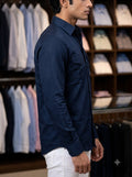 M Navy SINGH PREMIUM CODRAGE SHIRTS-13872-11 in lightweight fabric, side view display