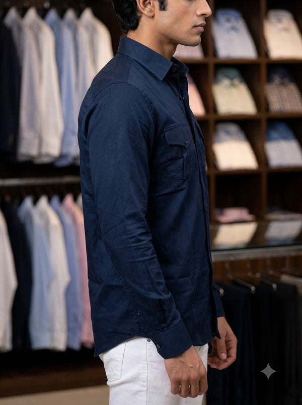 M Navy SINGH PREMIUM CODRAGE SHIRTS-13872-11 in lightweight fabric, side view display