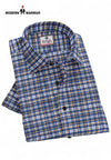 Premium men's checked shirt by Modern Marwar in blue and yellow plaid pattern with button closure