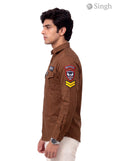 Men's brown cotton shirt from SINGH in a side view featuring Singh RAJUTANA SHIRTS (MENS) F-23