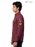 Men's maroon cotton Singh RAJUTANA SHIRTS (MENS) F-23 side view with badge details