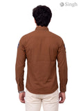 Men's brown cotton shirt from Singh with back view showcasing style, Singh RAJUTANA SHIRTS (MENS) F-23