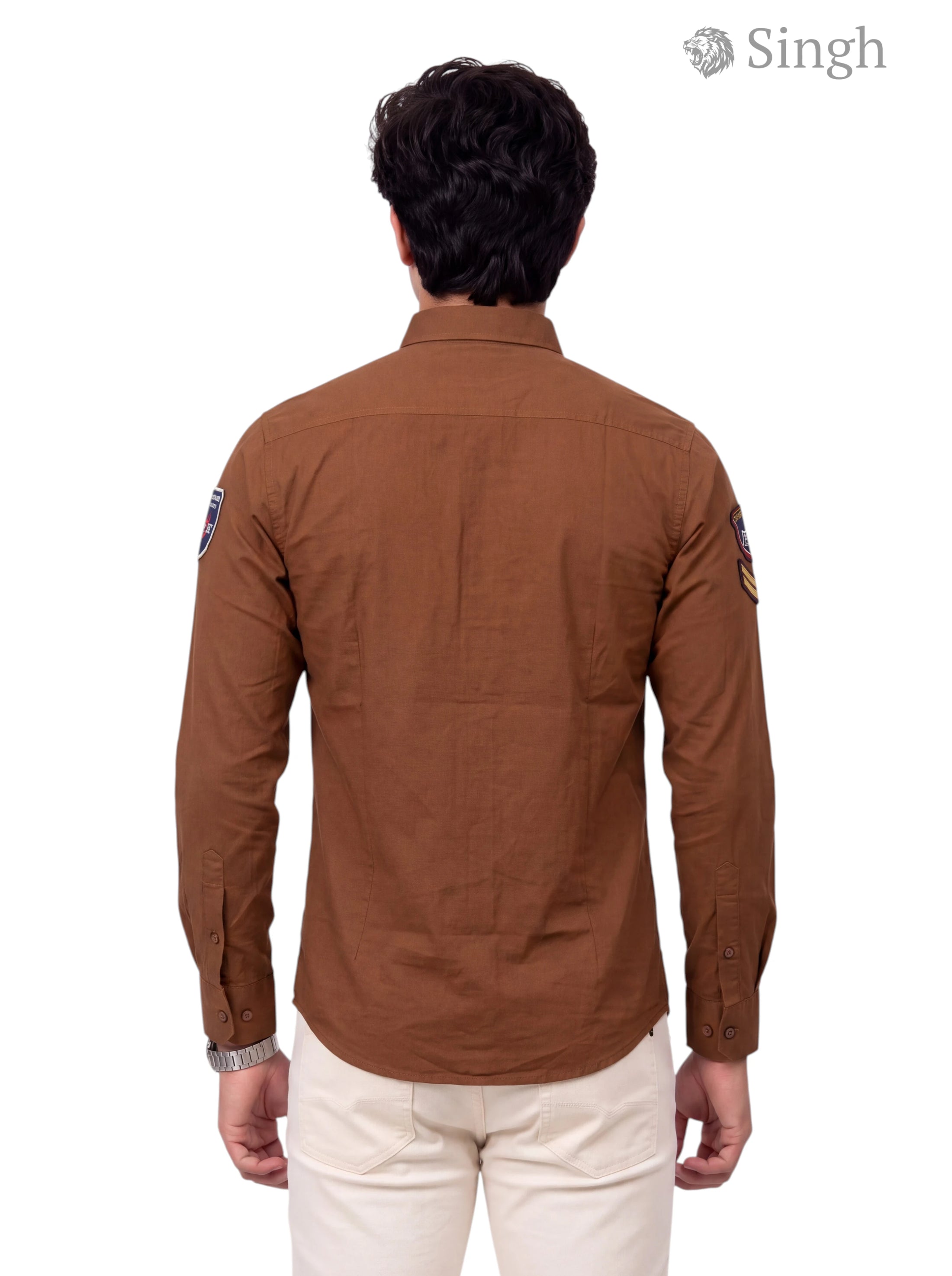 Men's brown cotton shirt from Singh with back view showcasing style, Singh RAJUTANA SHIRTS (MENS) F-23