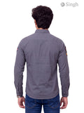 Men's grey cotton shirt from SINGH, back view featuring Singh RAJUTANA SHIRTS (MENS) F-23