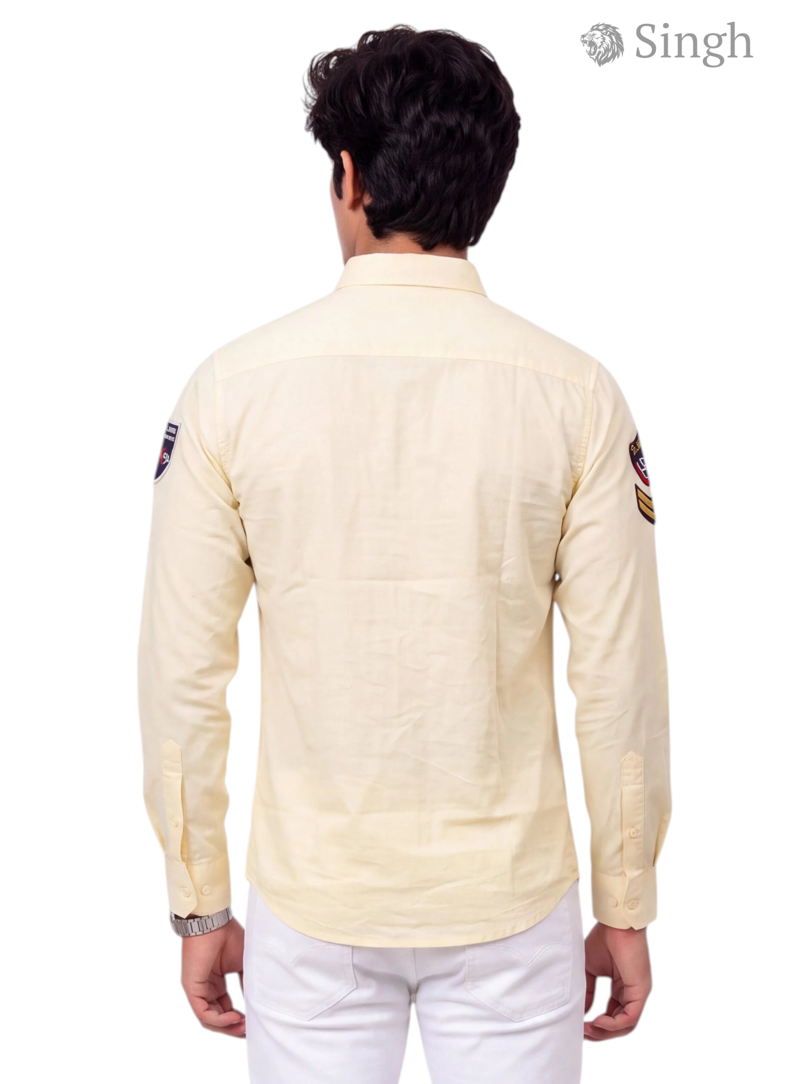 Men's Yellow Cotton Shirt, Back View of Singh RAJUTANA SHIRTS (MENS) F-23 with Stylish Design