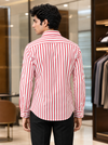 SINGH red and white striped men's shirt back view