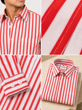 SINGH red and white striped shirt collar fabric cuff and folded details