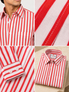 SINGH red and white striped shirt collar fabric cuff and folded details