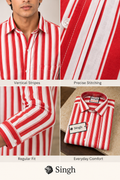 SINGH red striped shirt FG06620-8 collar fabric cuff and folded details