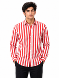 SINGH red and white striped full sleeve men's shirt FG06620-8 front view