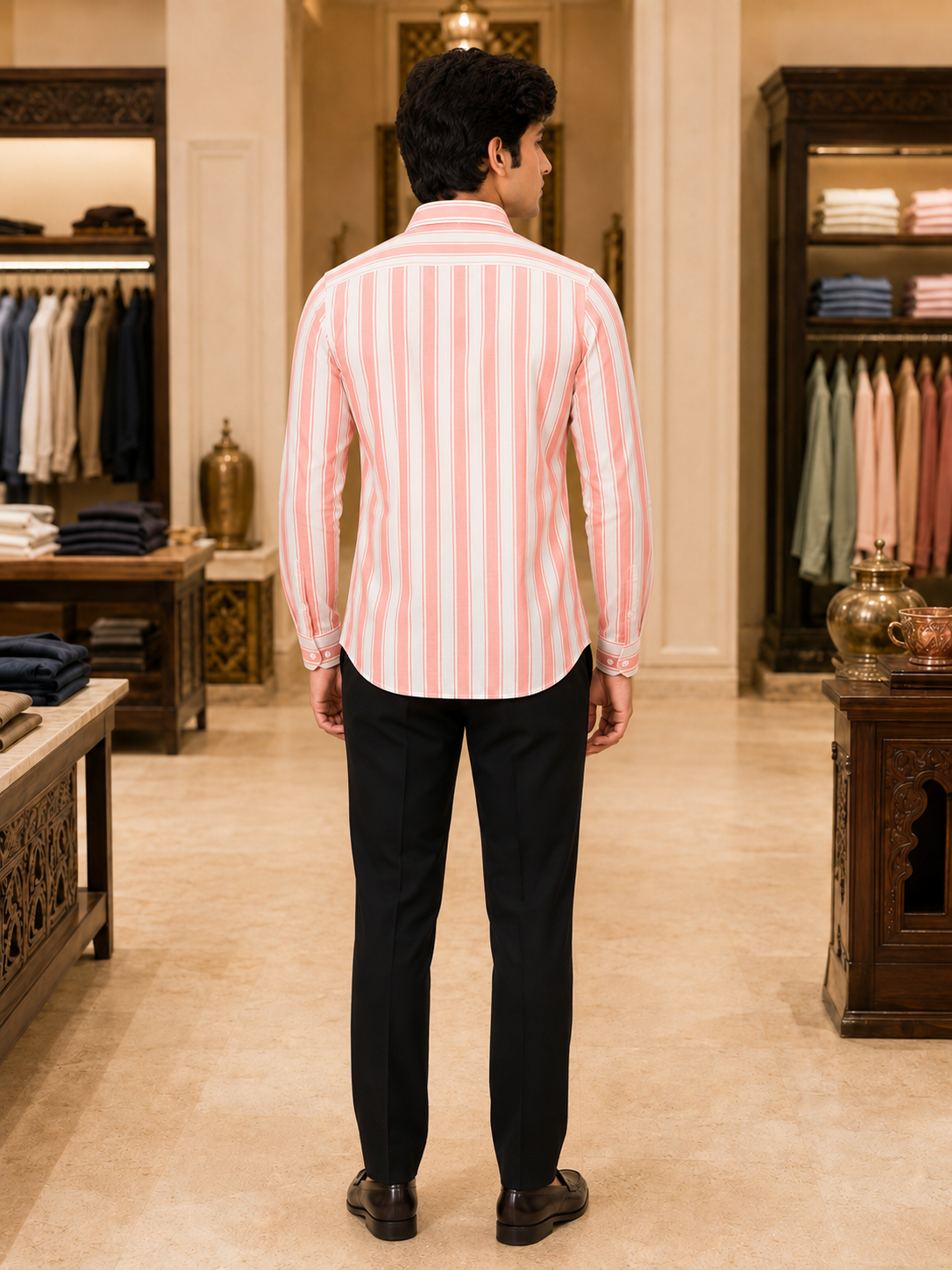 SINGH red and white striped full sleeve shirt FG06620-9 back view