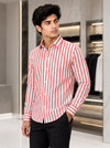 SINGH red and white striped men's shirt 45 degree side view