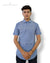 Sanganeri print men's shirt by Modern Marwar in blue featuring short sleeves and a classic collar