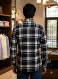 Men's black and white plaid shirt in fabric, back view of Singh Shirt (Mens)-5029-3
