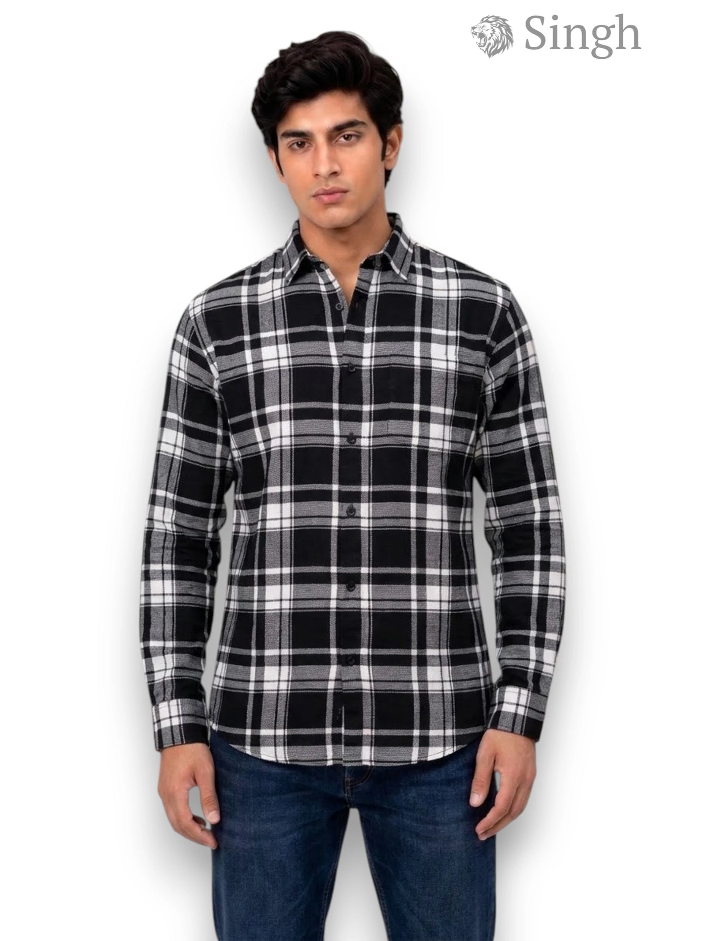 Singh Shirt (Mens)-5029-3: Regal Black Checkered Elegance