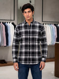 Men's black and white plaid cotton shirt front view - Singh Shirt (Mens)-5029-3