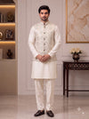 Traditional ivory kurta set with diamond pattern, featured by SINGH SIMPLE KOTI-20-102-1-40 Royal Weddings