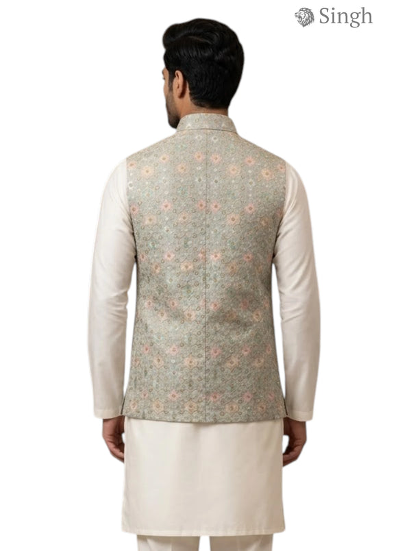 Back view of Singh Simple Koti-20-102-3-38 in light green fabric, perfect for Royal Weddings