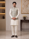 Traditional Cream Singh Simple Koti-20-102-3-38 in Silk for Royal Weddings, Model Standing Front View