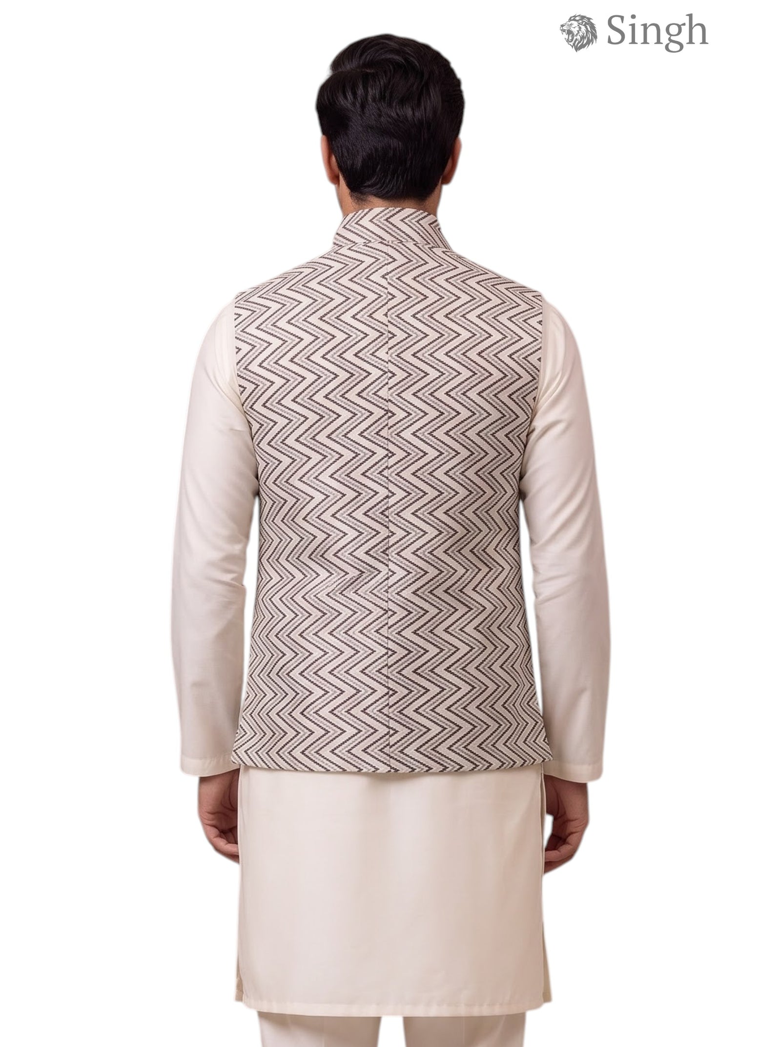 Men's beige vest in cotton from Singh, back view; Singh SIMPLE KOTI-20-102-4-40 Royal Weddings