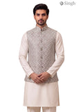 Ethnic Indo-Western Singh SIMPLE KOTI-20-102-4-40 Royal Weddings in cream with zigzag pattern