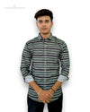 Modern Marwar striped men's shirt in gray and green with a classic collar for casual wear