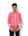 Stylish men's formal shirt in red and white stripes with a classic collar and chest pocket