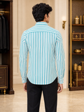 SINGH turquoise and white striped men's shirt back view
