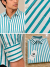 SINGH turquoise and white striped shirt collar fabric cuff and folded details